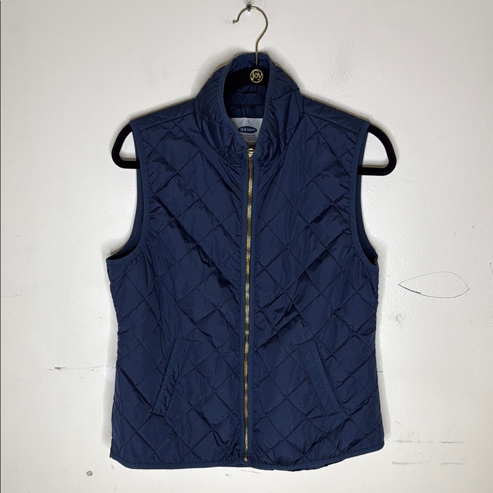 Old Navy Navy Quilted Polyester Vest with Gold Zipper Size Medium
